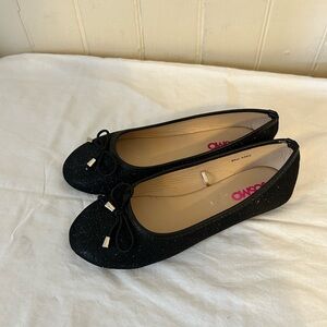 New Sparkly Black Josmo Ballerina Flats With Bow & Silver Tips Girls Size 3
